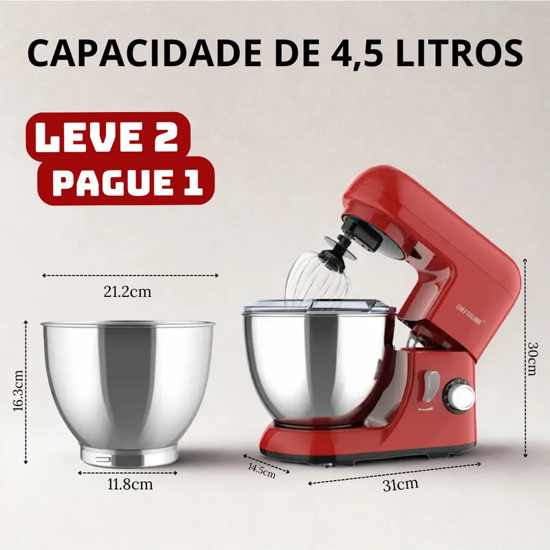 Batedeira Elétrica Multiuso ChefMax Inox 6 Velocidades + BRINDE: Fruteira Giratória 4 Andares