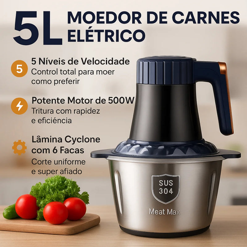 Moedor Elétrico Multiuso TurboChef Inox 5 em 1 + BRINDE: Dispenser Giratório Automático