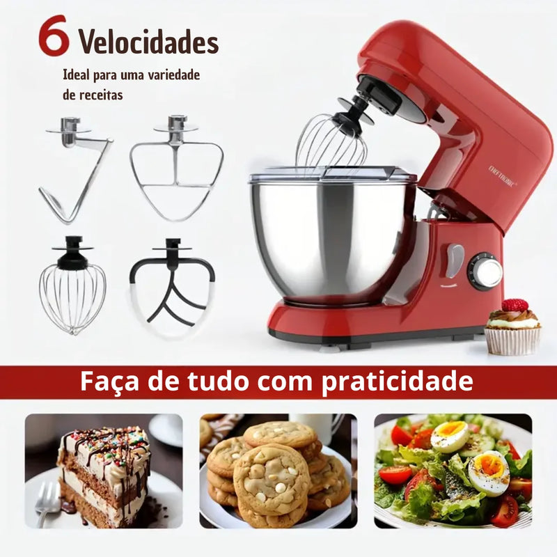 Batedeira Elétrica Multiuso ChefMax Inox 6 Velocidades + BRINDE: Fruteira Giratória 4 Andares